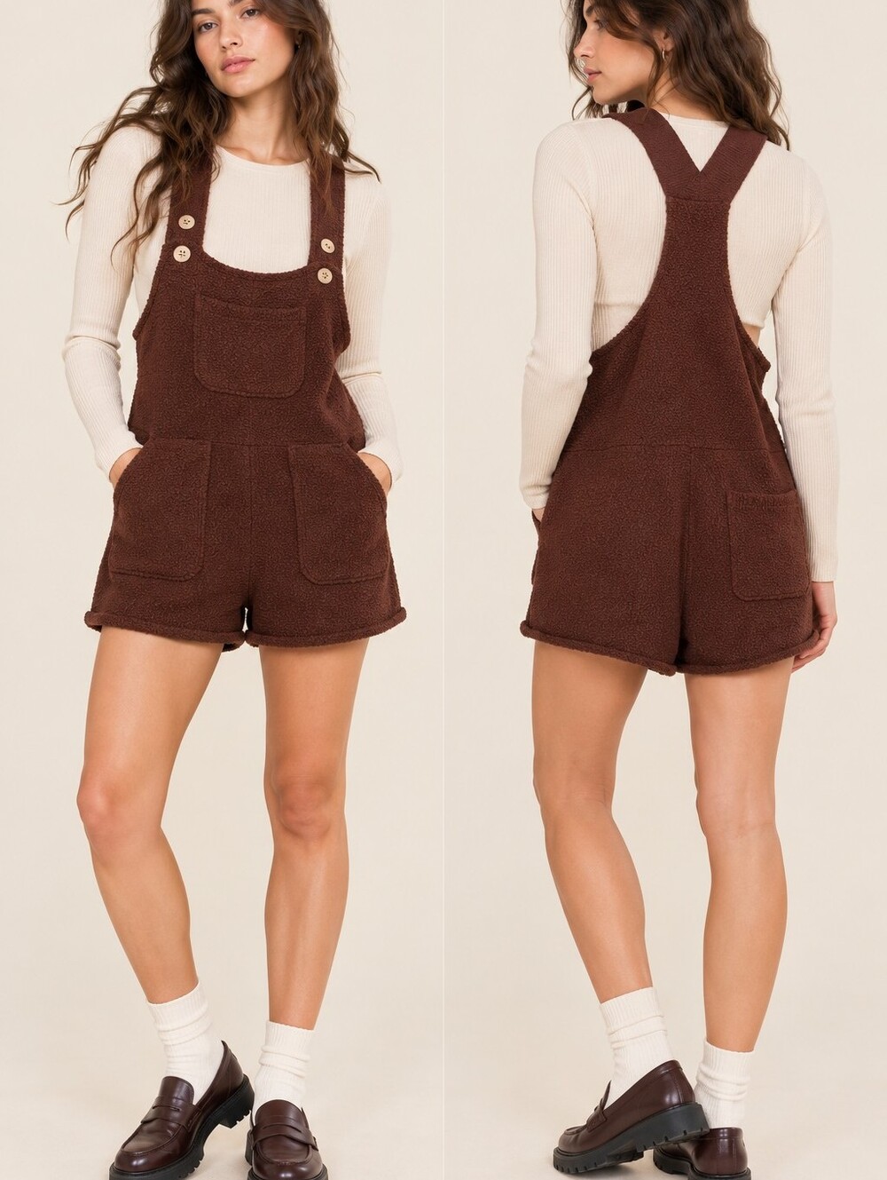 FREE PEOPLE Brown Knit Over It Comfy Retro Bohemian Casual Overall Romper